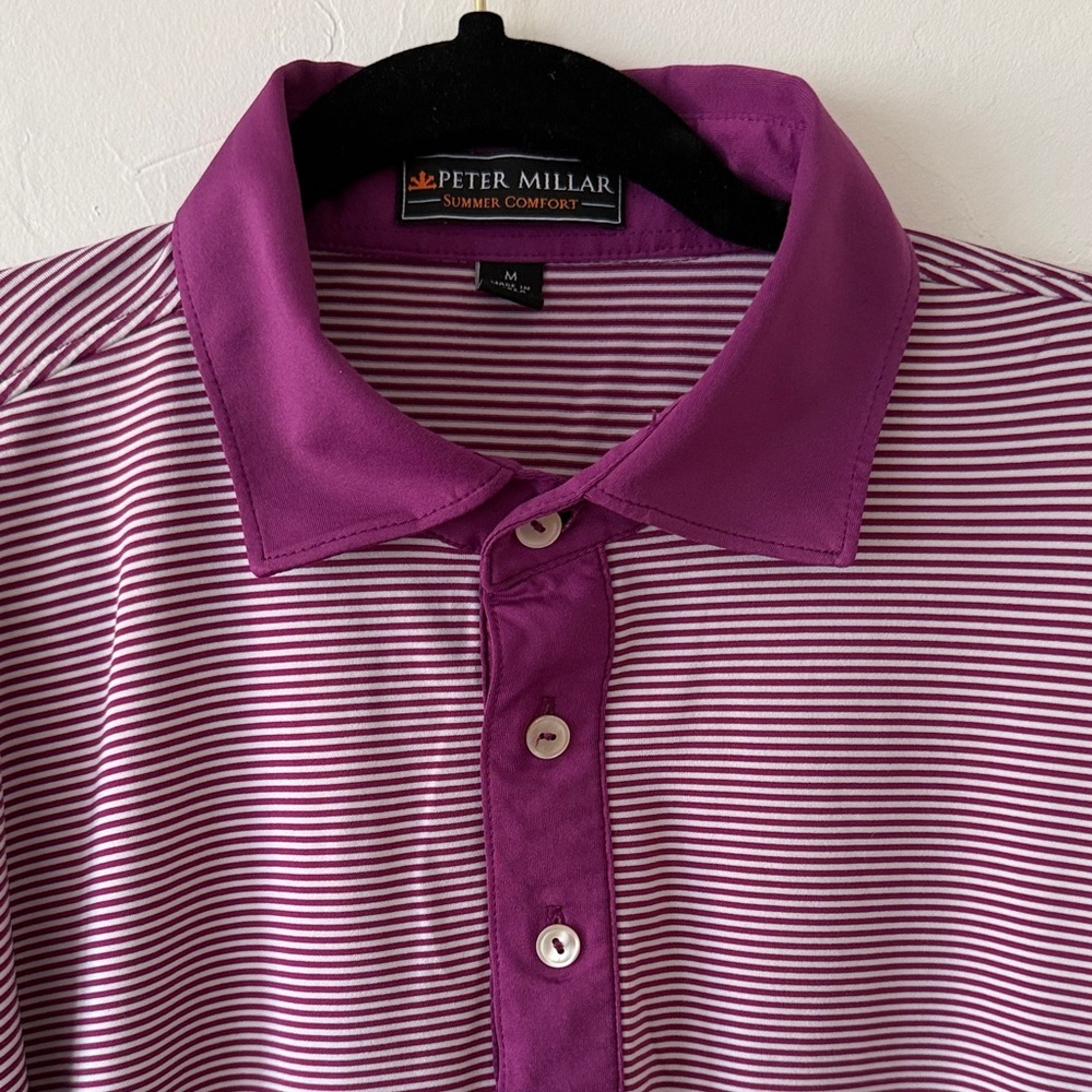 Peter Millar Men's Summer Comfort Polo with Purple and White Stripes